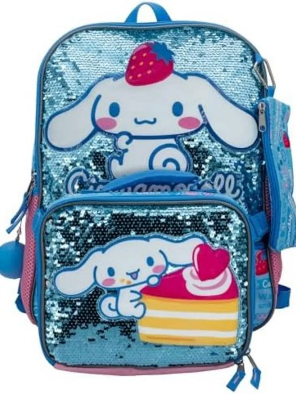 Kawaii Cinnamoroll 5-Piece Backpack Set | Hello Kitty Flip Sequin Bag, Blue